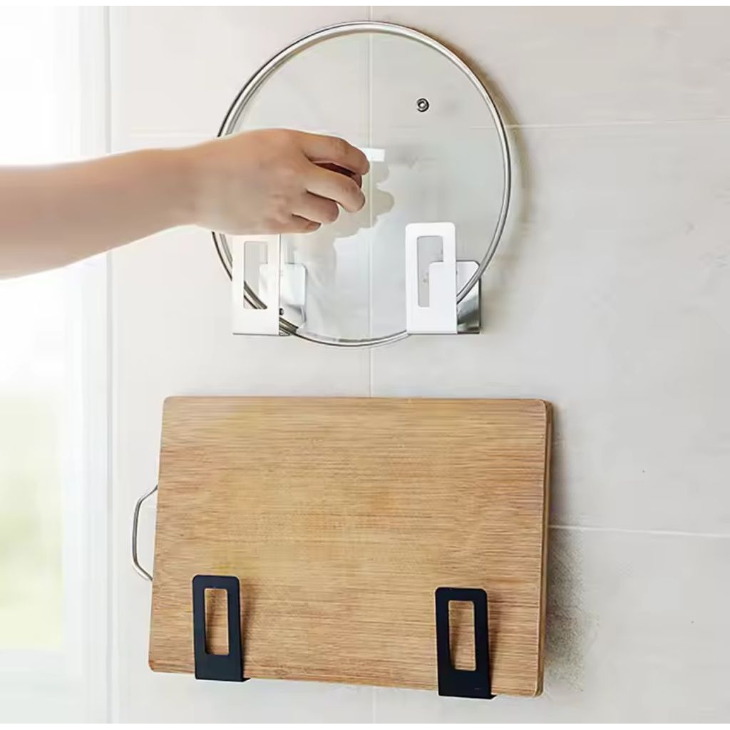 Gantungan Hook Tutup Panci Breket Talenan Rak Penyimpanan Peralatan Dapur Stainless Steel untuk Orga