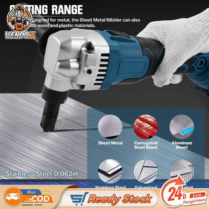 VENDOZ Nibbler Nirkabel untuk Baterai Makita 18V, 3 Kecepatan Dapat Diatur, Pemotong Plat Logam 16 G