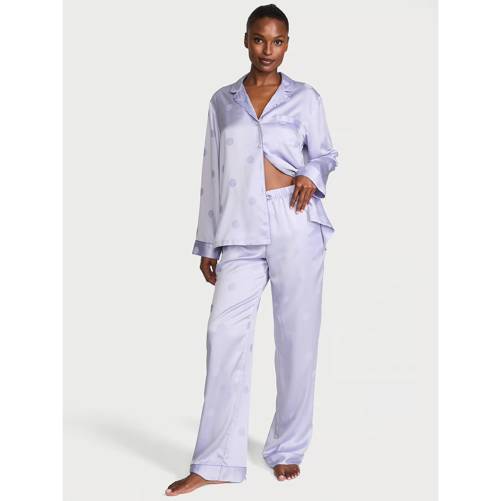 Victoria’s Secret Signature Satin Long Pajama Set Kerah Bordir