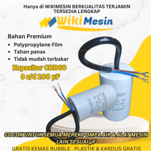 Kapasitor Pompa Air 8uf 10uf 12uf 14uf 16uf 20uf 25uf 30uf 35uf 40uf 45uf 50uf 55uf 60uf