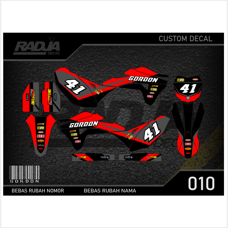 DECAL STICKER GORDON (010) DEKAL STIKER FULLBODY KAWASAKI LX KLX MERAH KUNING HIJAU BIRU GOLD EMAS O