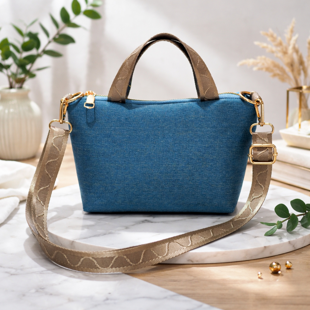 Sisca Handmade - Tas Bahu Sling Bag Motif Jeans Biru - Desain Anti Air, Ringan, dan Mudah Dibawa