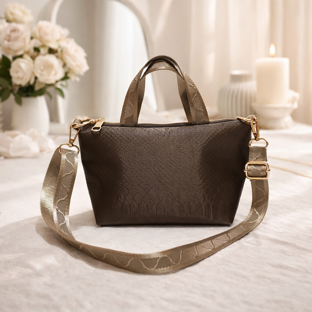 Sisca Handmade - Tas Bahu Sling Bag Motif Crocodile Cokelat - Desain Anti Air, Ringan, dan Mudah Dib