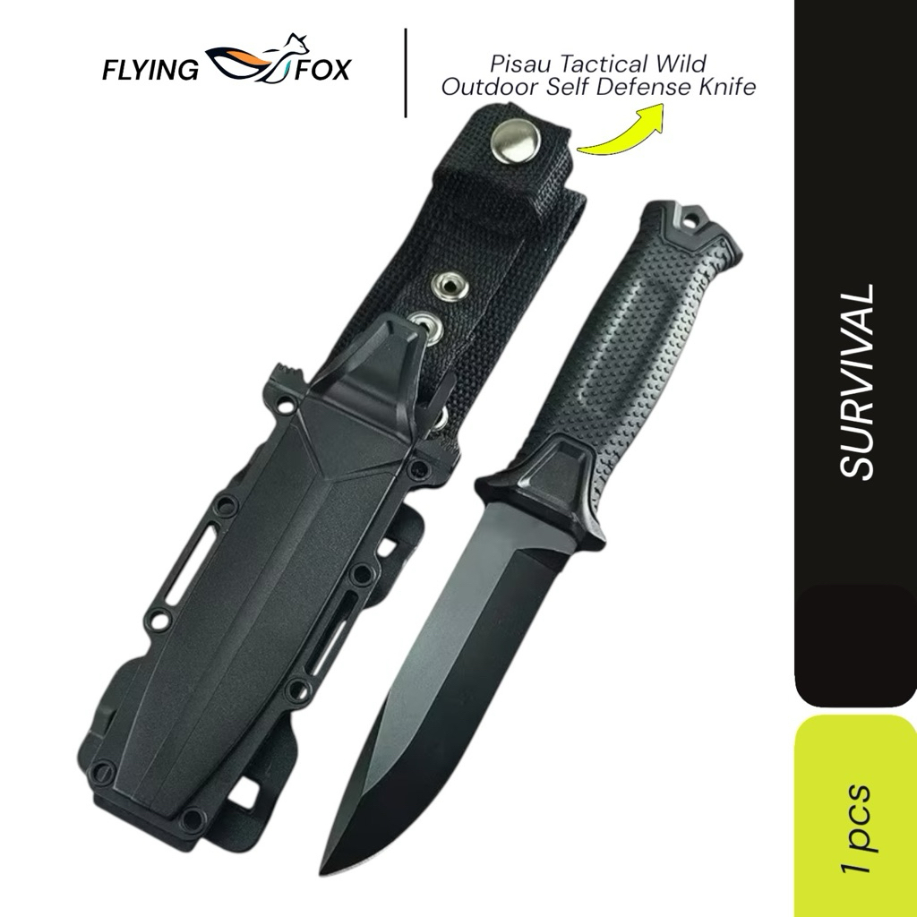 Slyz Pisau Outdoor Survival Straight Knife With Holster - Slzy50 - Black pisau survival outdoor