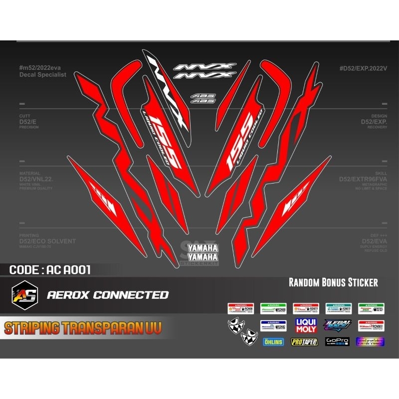 Striping transparan Aerox 155 conected/Decal stiker stripping variasi transparan uv yamaha aerox 155