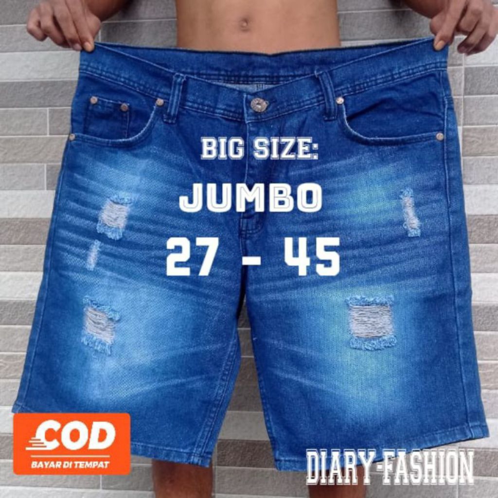 Celana Jeans Pendek Sobek Pria Jumbo Bigsize 27-46 Denim Dewasa/Jeans Pendek Sobek Pria Jumbo Distro