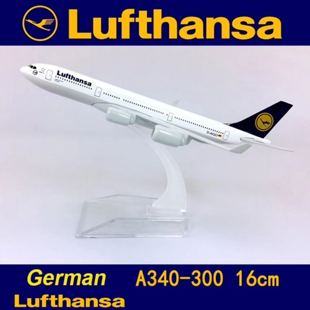 16CM LUFTHANSA A340 MINIATUR PESAWAT DIECAST BESI METAL PAJANGAN DISPLAY