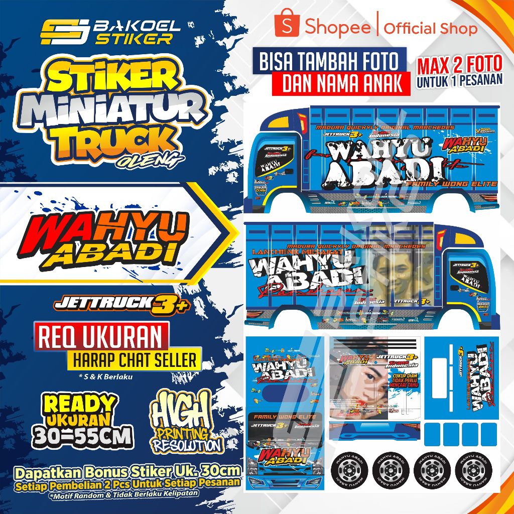 STIKER MINIATUR TRUK OLENG UK. 45/30CM MOTIF "WAHYU ABADI"