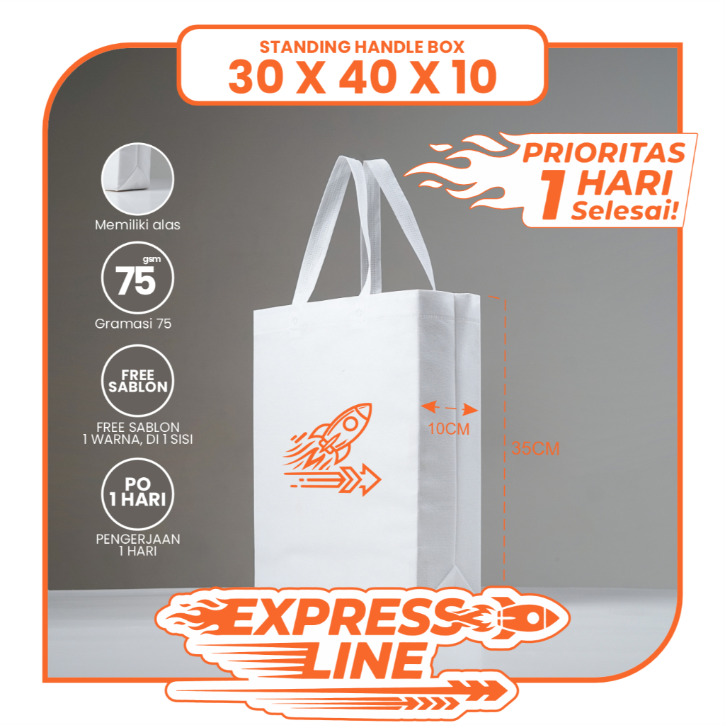 TAS SPUNBOND LIPAT BOX 30X40 SABLON COSTOM 1 HARI JADI (EXPRESS LINE) UNTUK TAS SOUVENIR, SYUKURAN, 