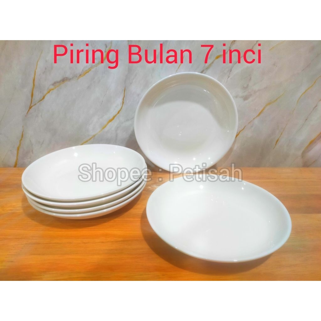 Piring Makan Keramik Taniti Bulan Polos Putih Bulat 7 inci / Piring Bulan / Piring Keramik Aestehtic