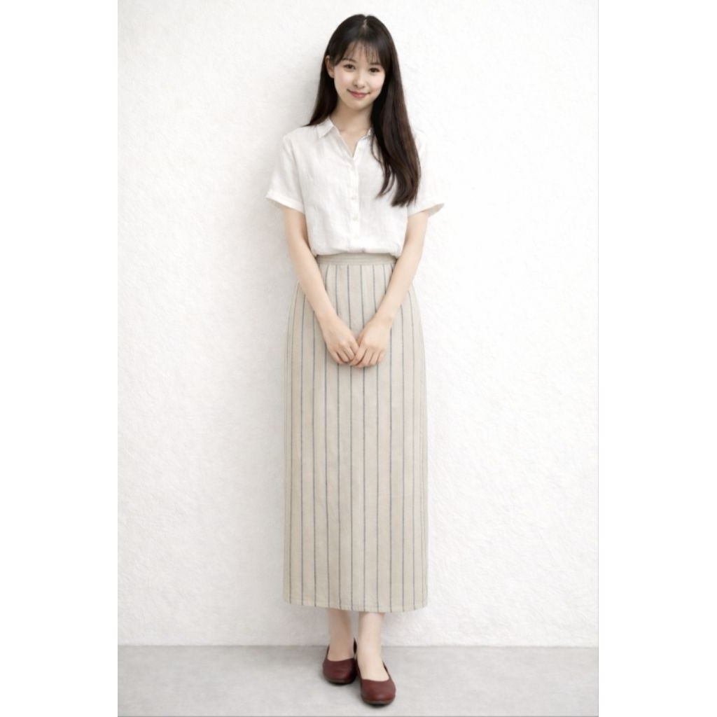 Skirt GU by UNIQLO Linen Stripes Cream (S)
