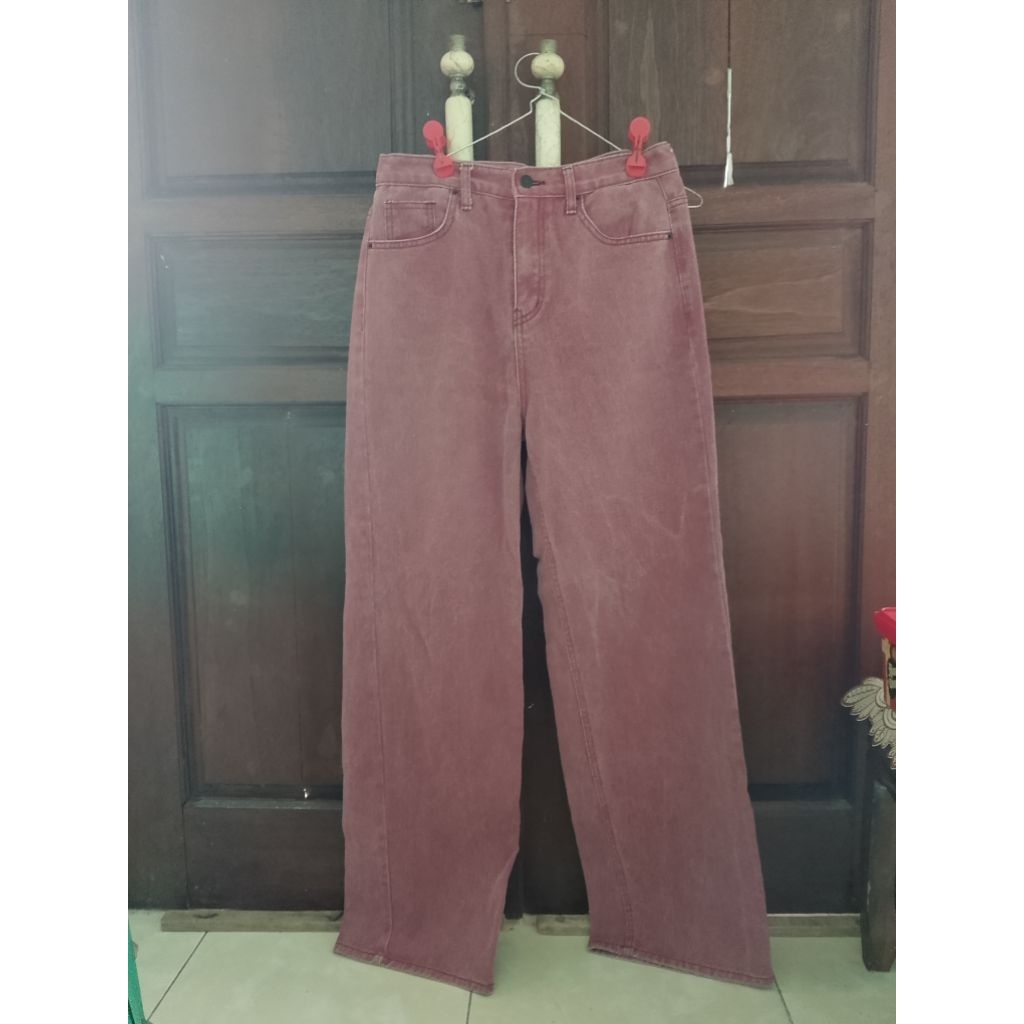 NEW Celana Baggy Jeans Warna Pink, Bahan Corduroy, Merk Vivid your life (VIVITIKO)