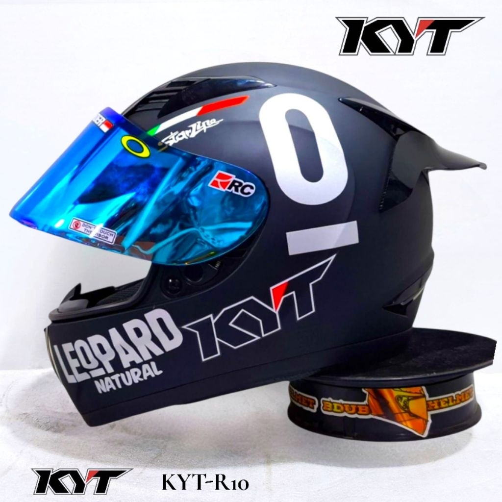 Helm KYT r10 black dof leopard gold paket ganteng original KYT