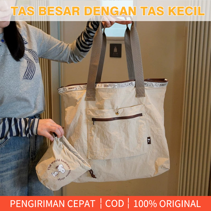 {Jakarta Stok}  Jepang Cute Snoopy Kapasitas Besar Kantor Tas Bagasi Tas Trolley Kasing Kantong Kanv