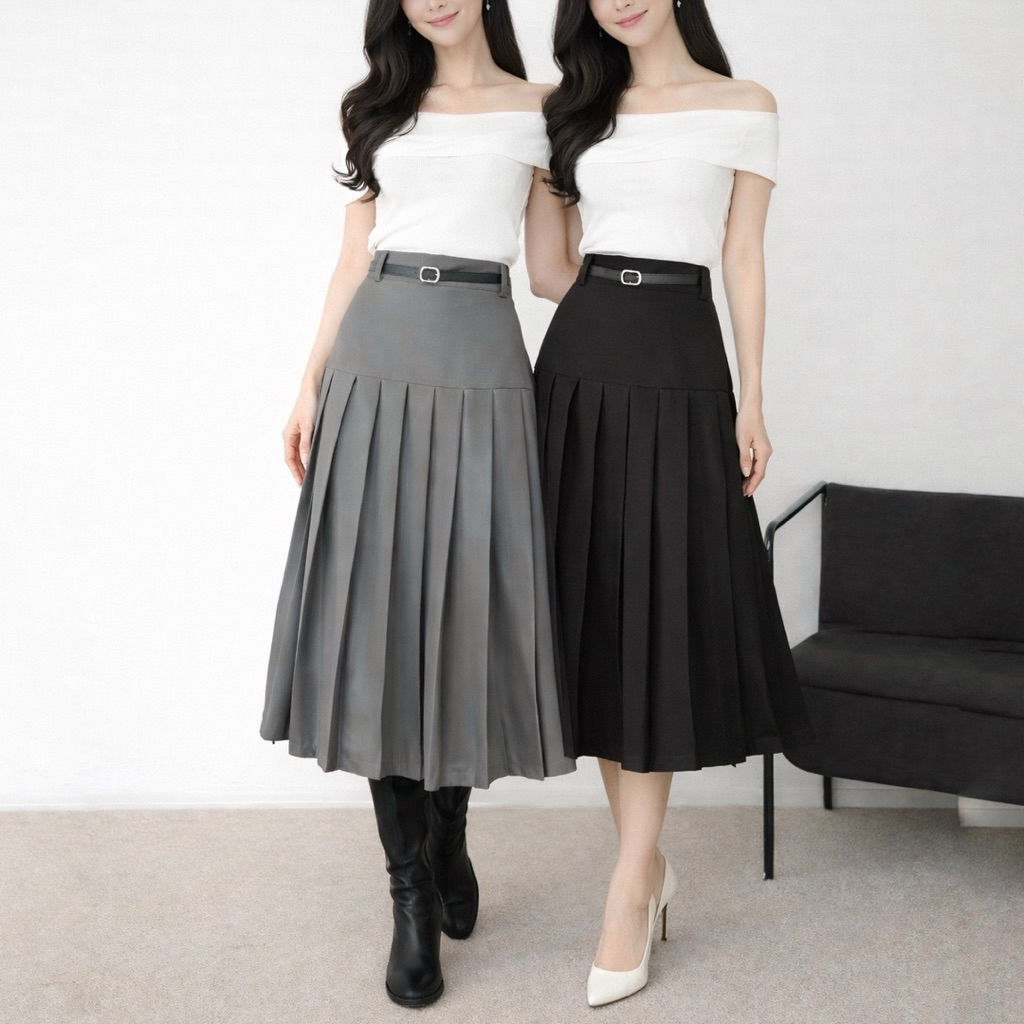 LILO Yejin Midi Skirt | Rok Plisket Midi | Pleated Midi Skirt | Bawahan Rok Wanita | Rok Muslim | Ro