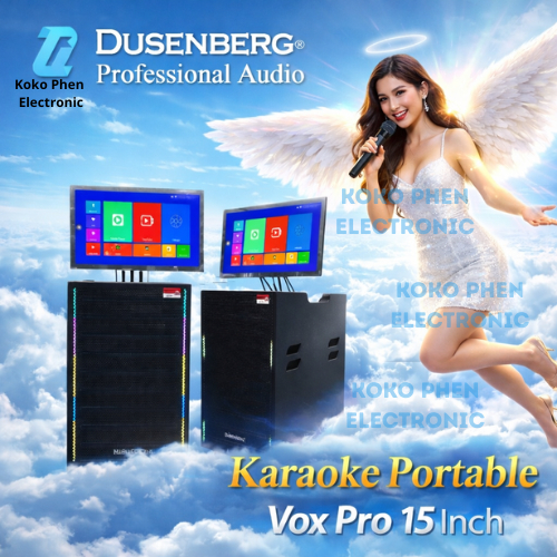 DUSENBERG Speaker Karaoke Portable VOX PRO 15 Inch Touchscreen 23.6 Inch 600W Bluetooth USB 2 Mic Wi