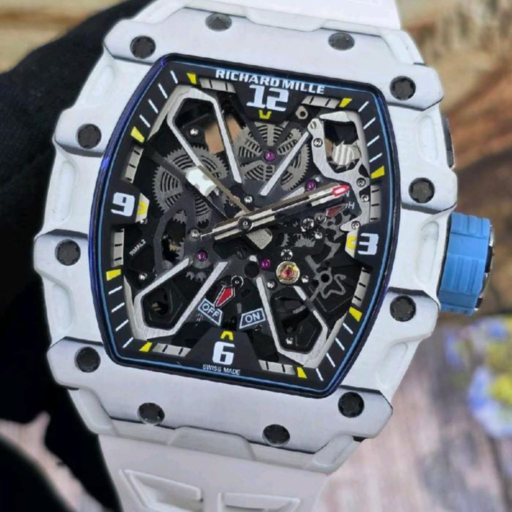 RM JAM TANGAN AUTOMATIC RM35-03 RAFAEL NADAL SWISS AUTOMATIC CARBON NTP FULL WHITE DIAL DM 42MM