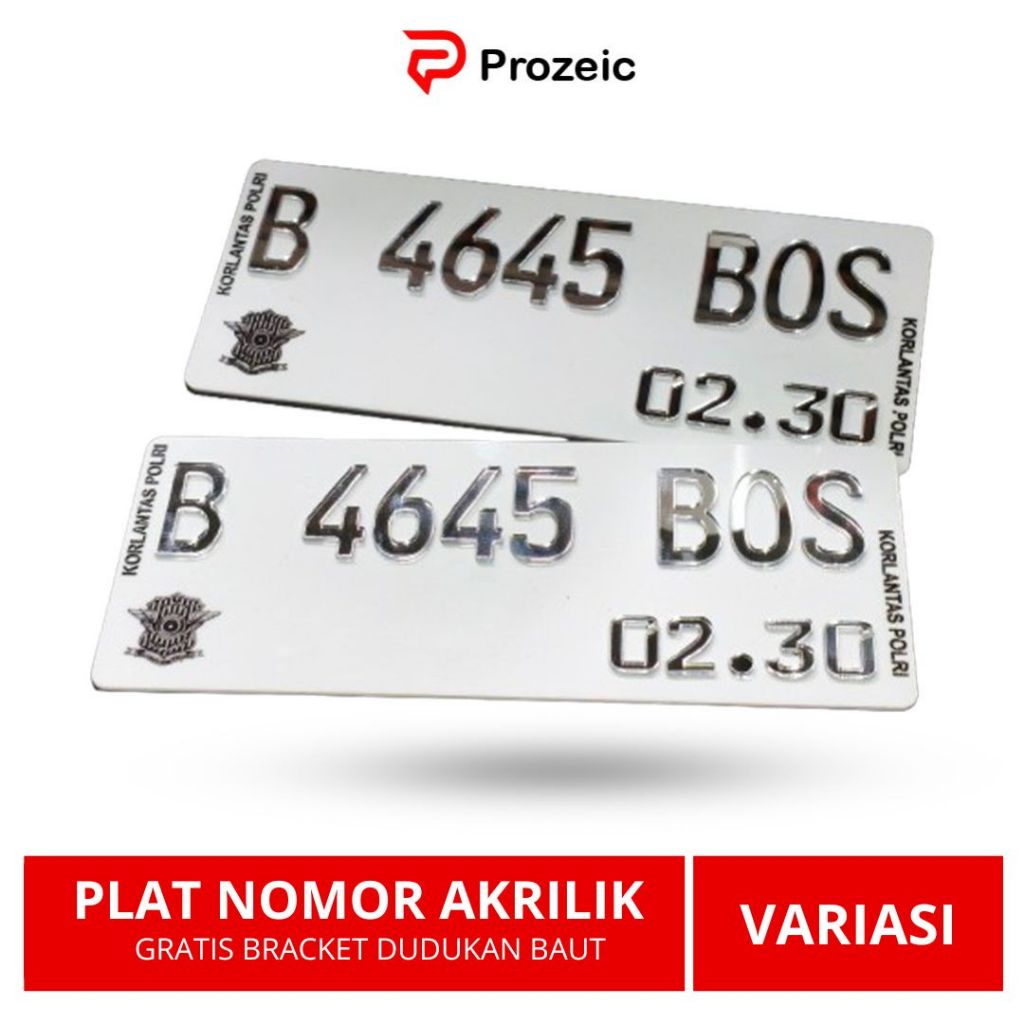Prozeic - Plat Motor Akrilik Huruf Timbul Chrome Ukuran Medium 25x10cm