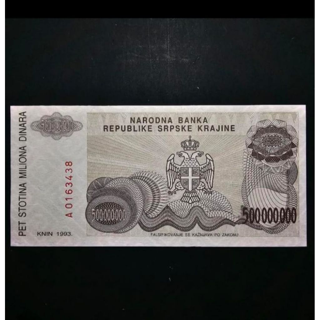 Uang Kertas Kuno 500 Million Dinara Serbia Croatia Tahun 1993 Koin 1 Billion / 10 Billion Dinara Kro