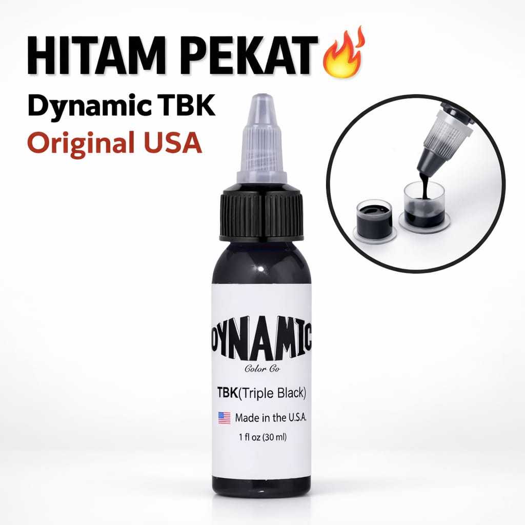 Dynamic TBK Triple Black Tattoo Ink 30ml | Tinta Tattoo Hitam Pekat TBK dinamic | Original USA Premi