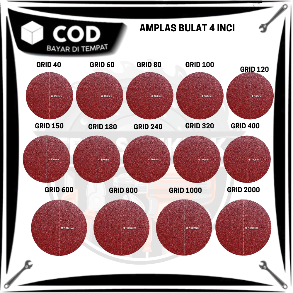 Mata Amplas velcro Bulat tempel 4 Inch Grid 40 - 2000