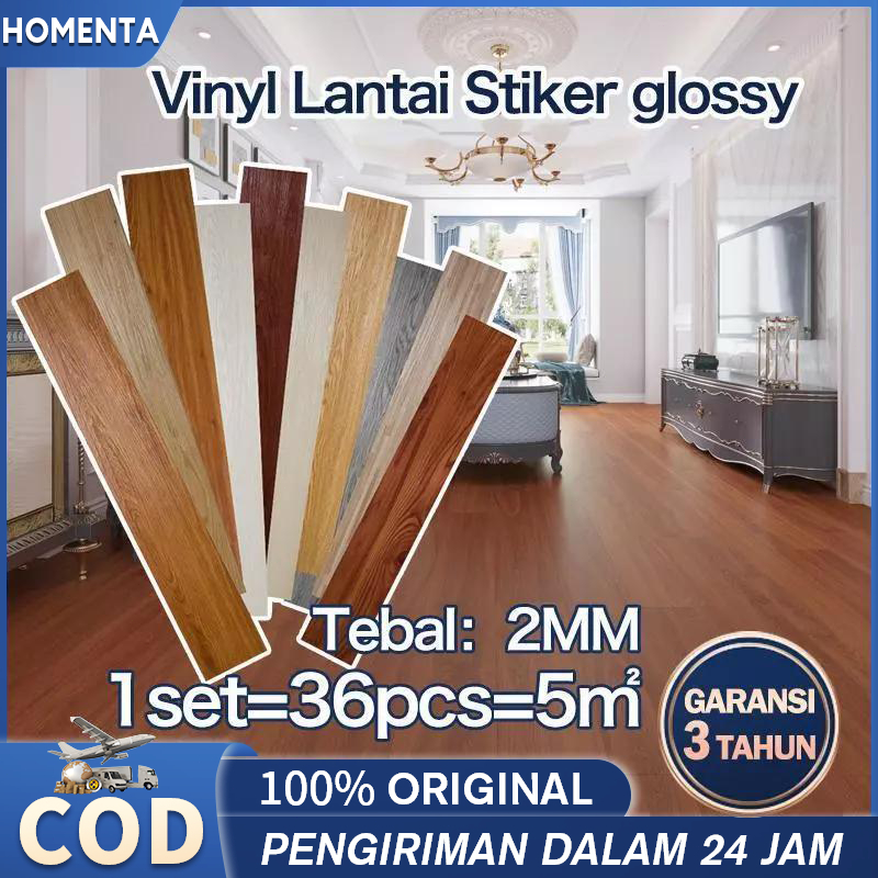 Homenta - Vinyl Lantai Stiker Upgrade baru tanpa perbedaan warna 1 BOX (36 Pcs) Vinyl Lantai Premium