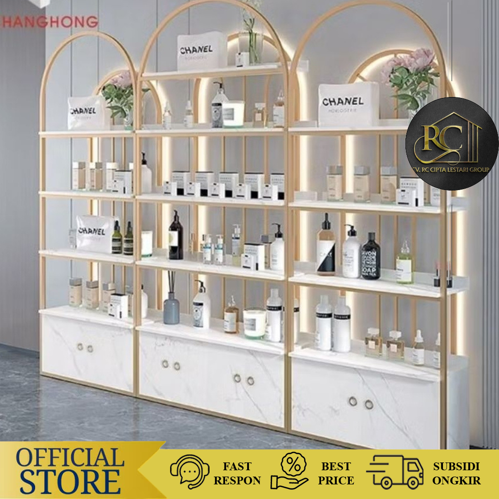 1 Paket Showcase Rak Display PAKAI LAMPU Rak Kosmetik Rak Store Toko