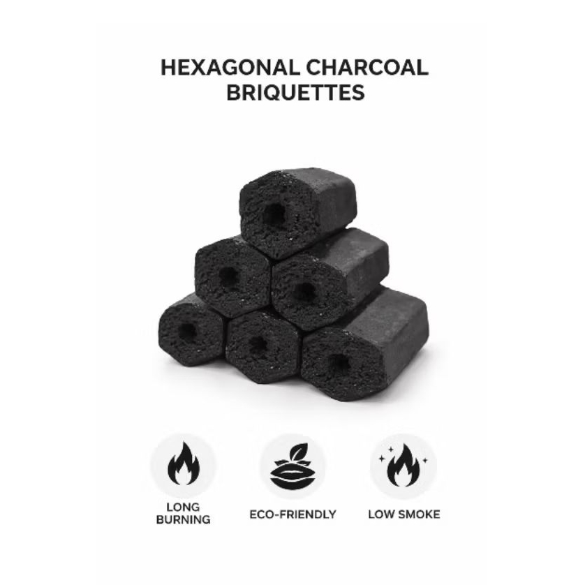 Arang Briket Hexagonal Premium | Arang BBQ Shisha Berkualitas | Tahan Lama & Panas Stabil | Briket A