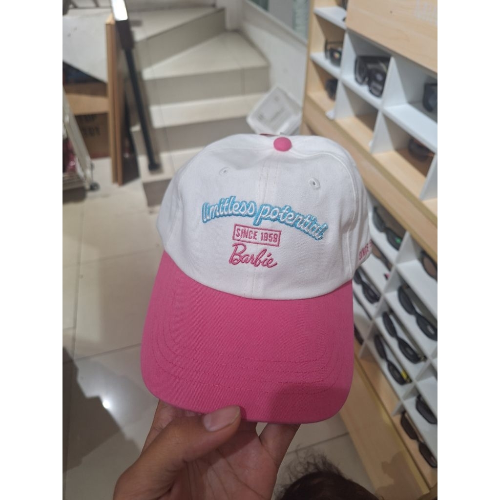 miniso original x barbie hats topi wanita pink putih topi keren