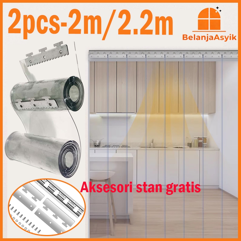 2/2.2m Tirai Plastik Pvc Transparan Strip Curtain Plastik Tirai Bening Gorden Plastik Transparan Pin