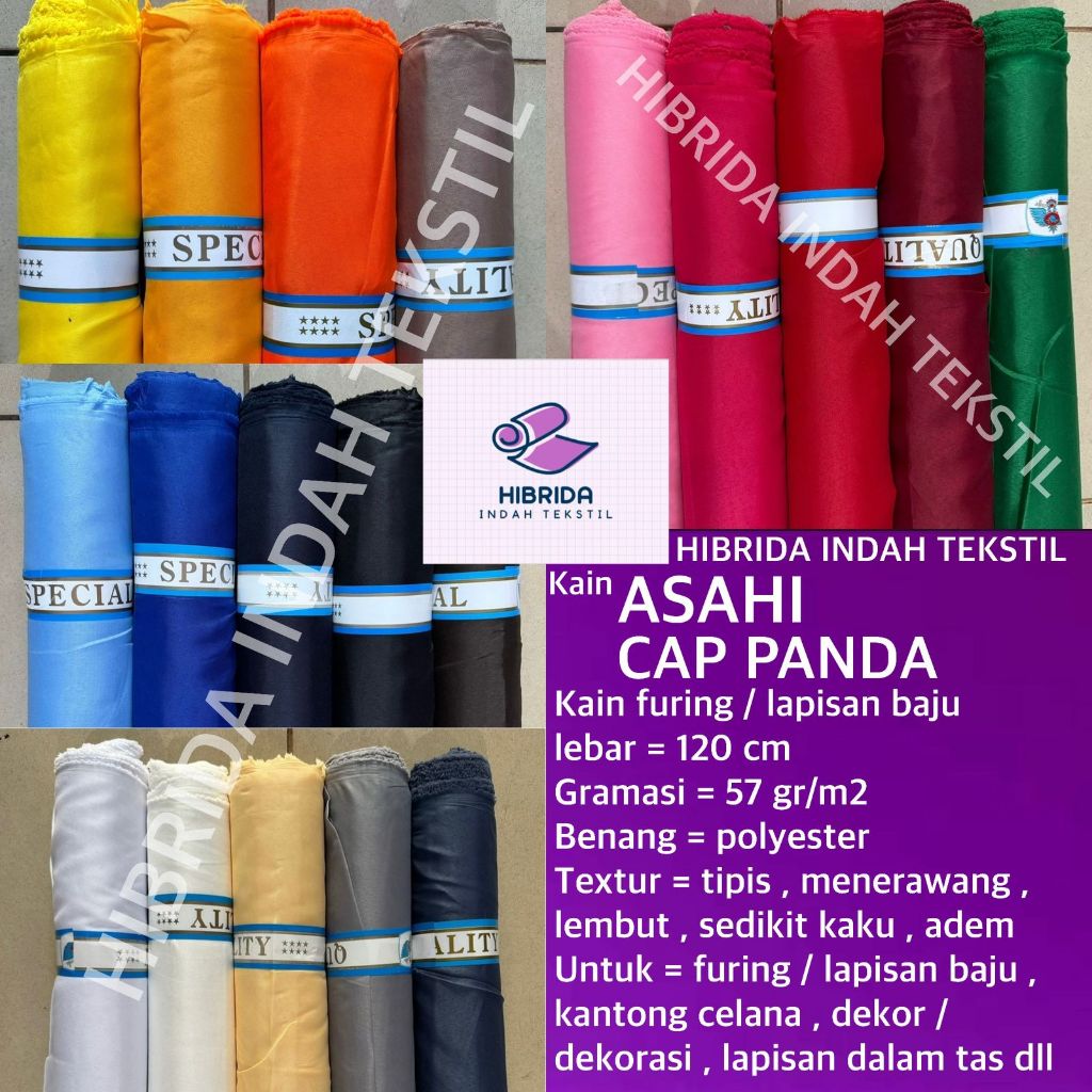 ( per setengah meter ) kain furing ASAHI cap PANDA polyester lembut lebar 120 cm bahan furing lapisa