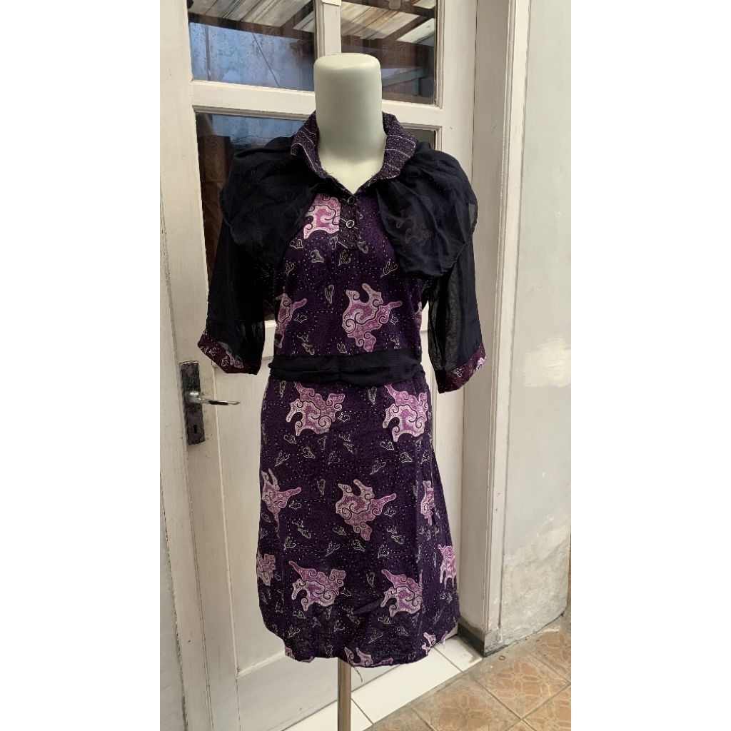 Preloved Batik | Batik Wanita | Batik Lengan Pendek | Batik tunik | Batik Ungu | Batik Rumbai