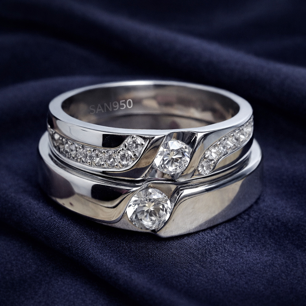 Cincin Nikah Couple SAN950 C365 | Emas Putih Palladium Platinum Original | Custom Handmade Premium