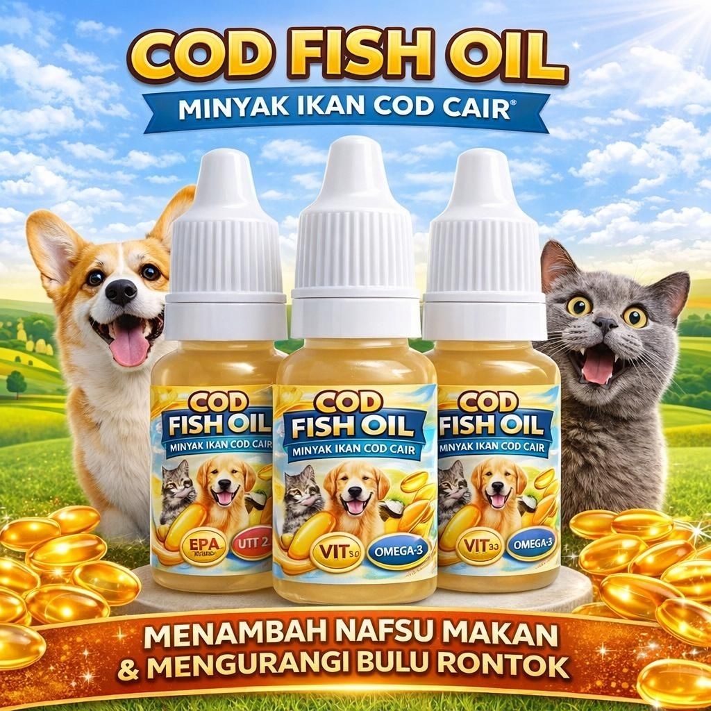 COD LIVER 10 ML - Minyak Ikan COD Minyak Ikan Cair Suplemen Vitamin Kucing Penambah Nafsu Makan Kuci
