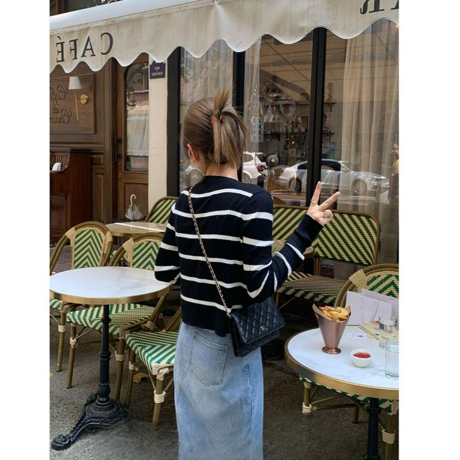 Premium Tanktop Rajut set, one set tanktop dan cardigan rajut motif garis lengan panjang