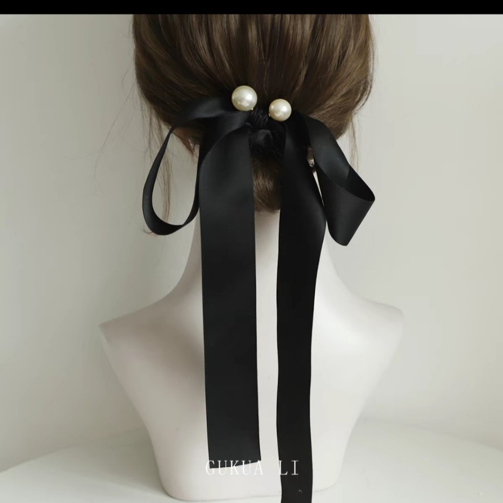 new black bow ribbon hair tie