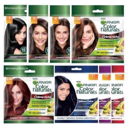 Garnier Hair Color Saset Semir Rambut Sachet Brown Coklat Black Caramel Golden Ash Blonde True Blue