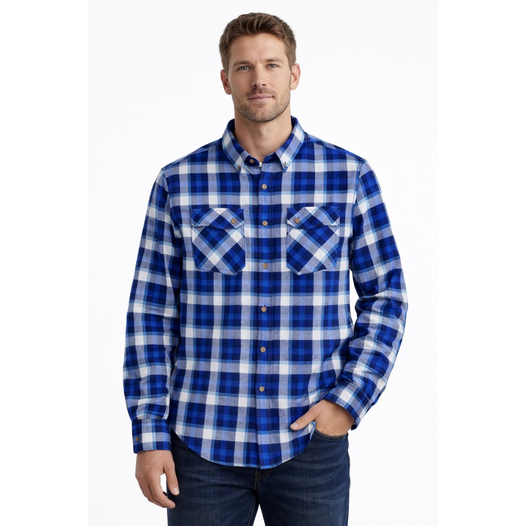 Kemeja Duluth Trading Co Long Sleeve Shirt Plaid Blue Original