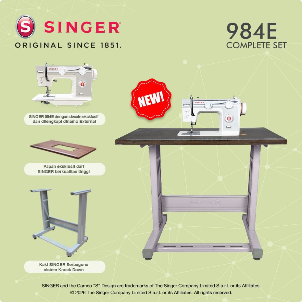 Mesin Jahit Singer 984E Semi Portable Fullset Meja Kaki Singer