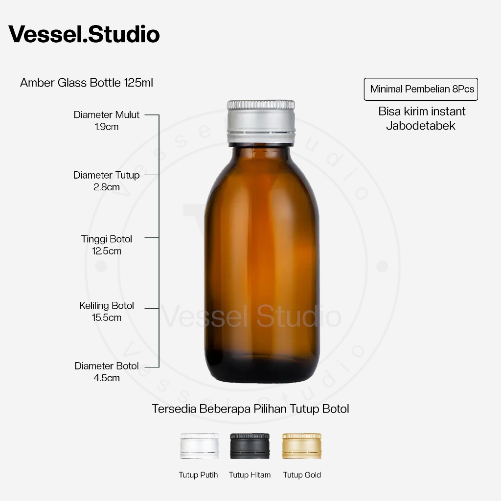 Botol Kaca Amber 125ml - Botol Ginseng & Farmasi