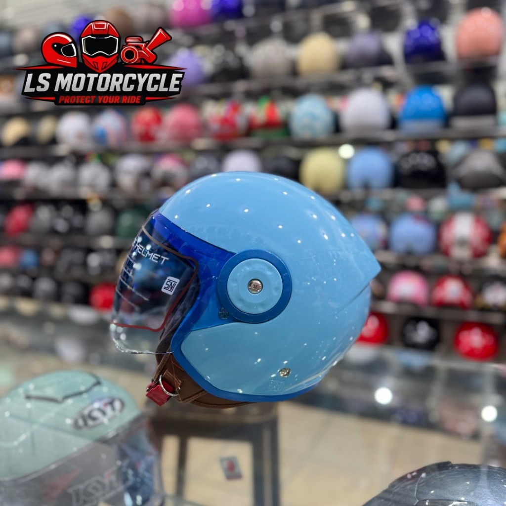 Helm R-SIX Verona Retro - Biru Helm Hijab Bogo SNI Pria Wanita Cepol R SIX Blue Anti Pusing