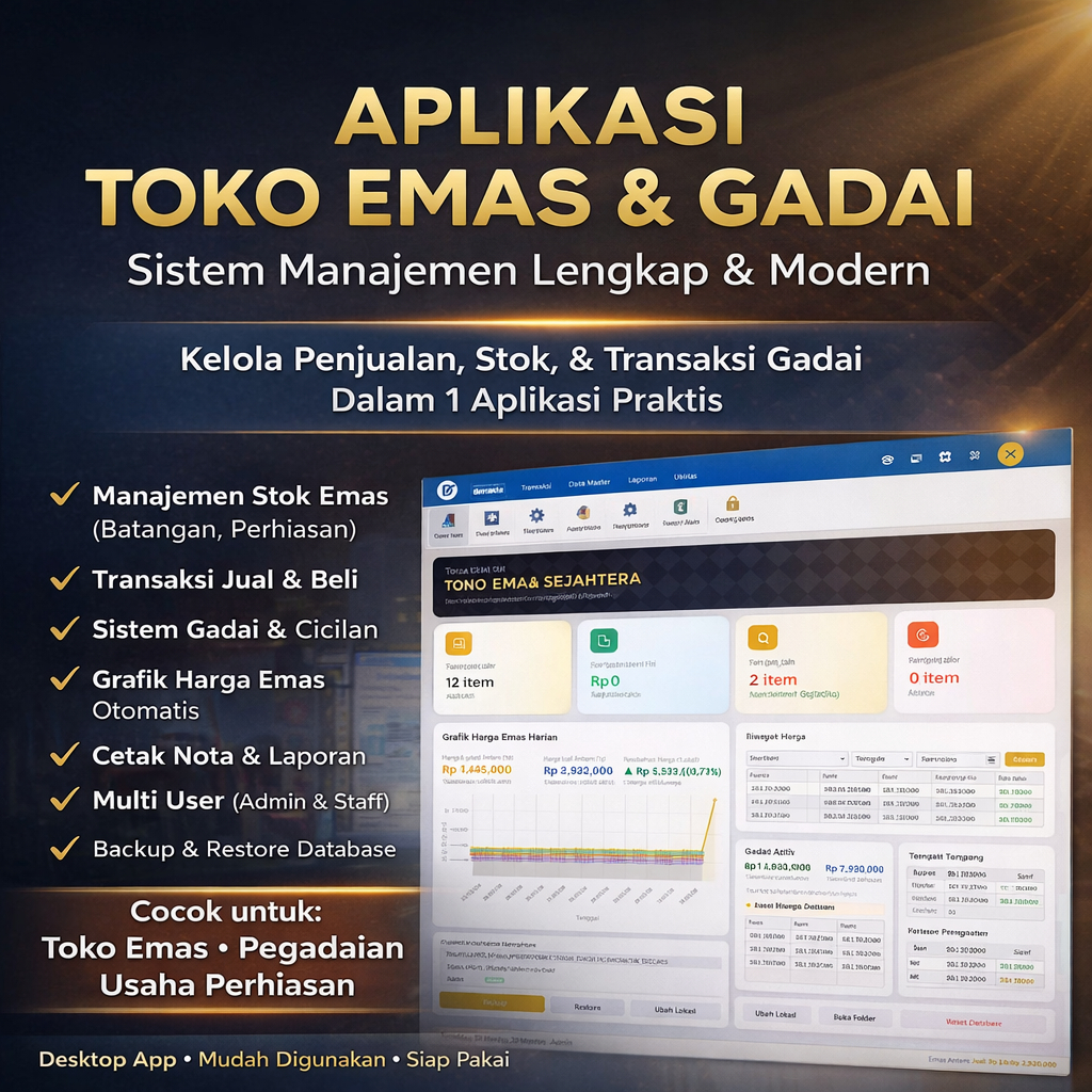 Software aplikasi toko emas terbaru lengkap + g4dai