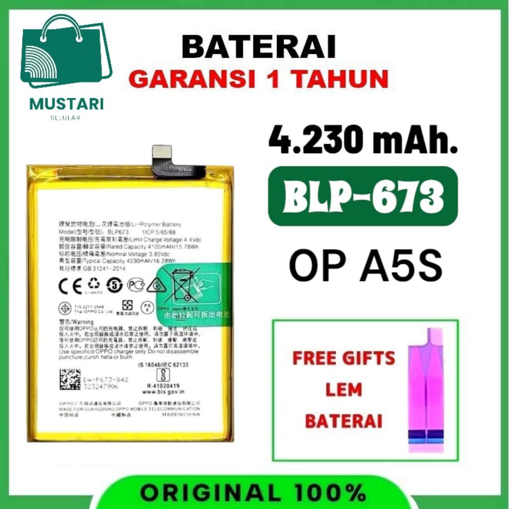Baterai batre hadpone HP Android HP OPPO A5S + BONUS LEM BATRE ORIGINAL