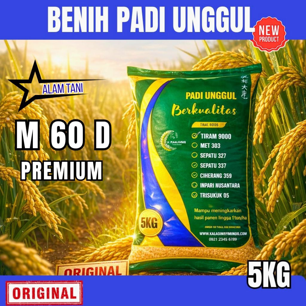 BENIH PADI UNGGUL M 60 D KEMASAN 5 KG BENIH PADI KUALITAS ORIGINAL