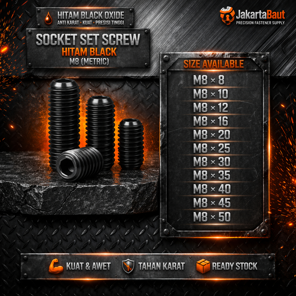 Baut L Tanam M8X35 / L Set 8X35 / Baut Tanam L M8 X 35 / L Set Hitam 8 X 35  - Socket Set Screw Blac