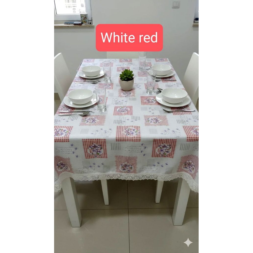Taplak meja makan anti  persegi  6-8 plastik motif pvc renda