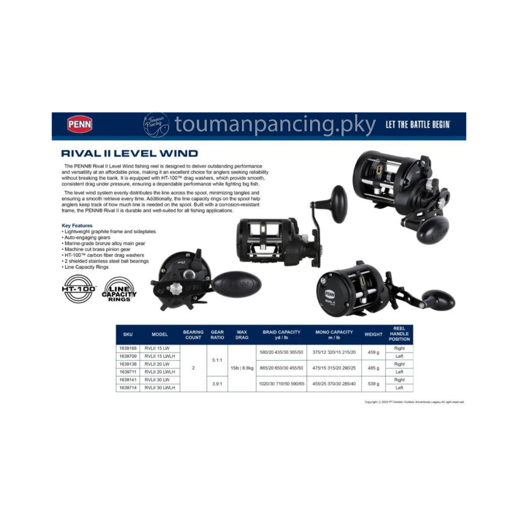 Touman Pancing - PENN Rival II Level Wind Reel Overhead OH Trolling Jigging HT-100 Drag Original