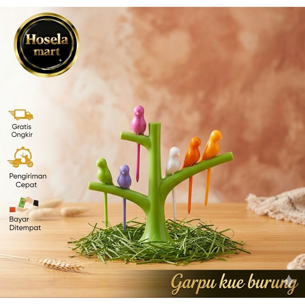 Garpu kue motif burung set isi 6 garpu / garpu buah plastik ) garpu unik / garpu lebaran / fruit for