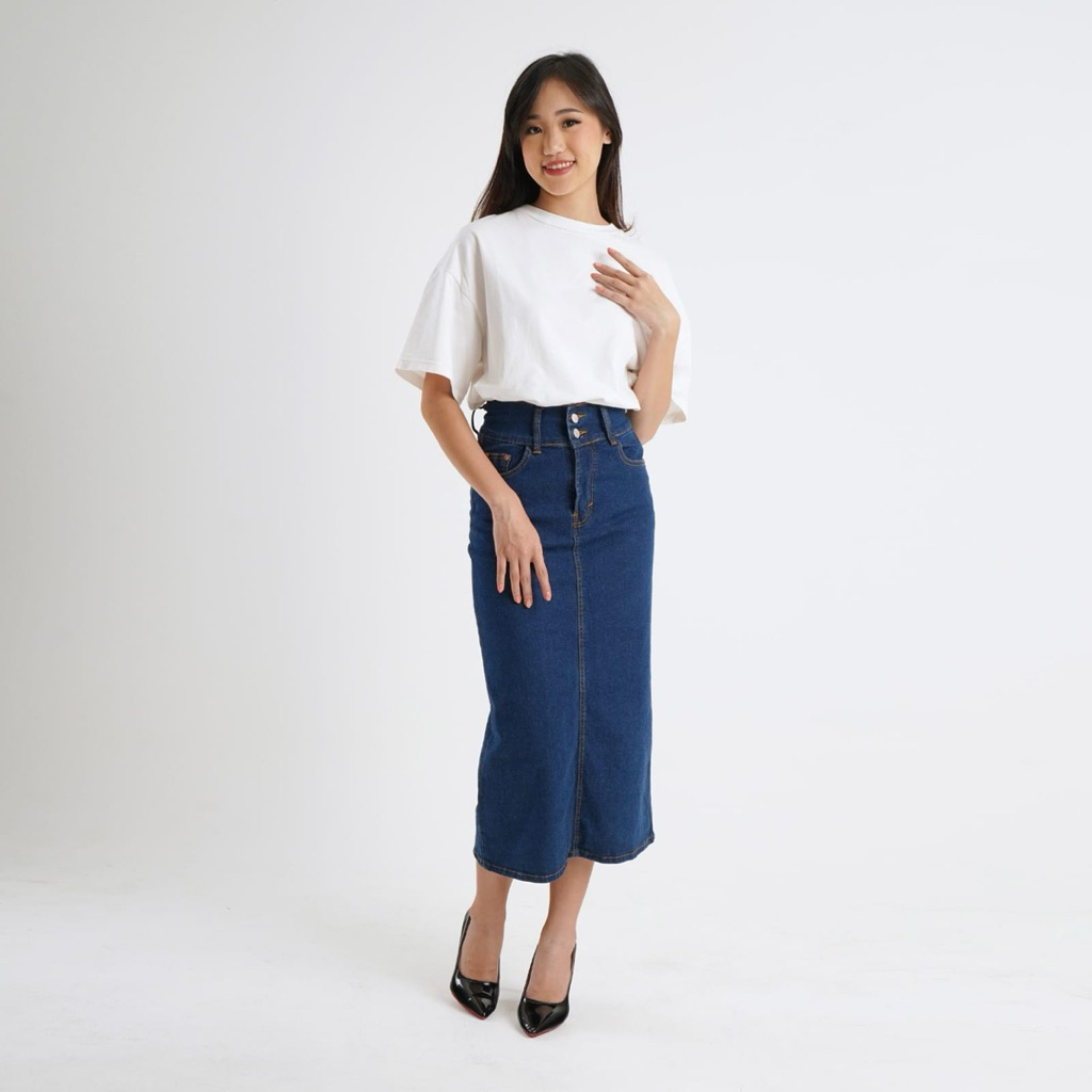 (COD)Rok Span Kancing2 |Jumbo Bigsize | Rok Span Panjang | Rok Jeans Maxi |Rok Jeans Panjang | Rok J