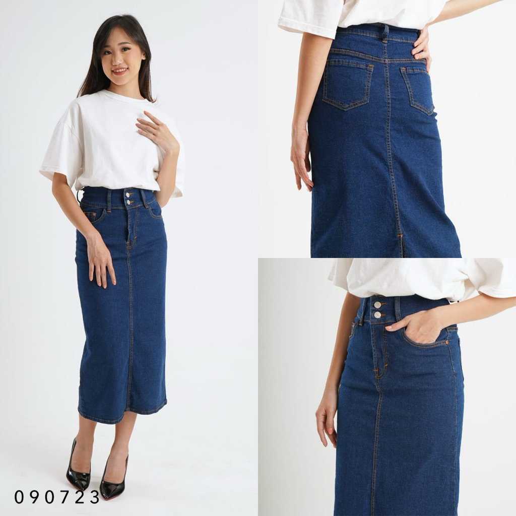 (COD)Rok Span Kancing2 |Jumbo Bigsize | Rok Span Panjang | Rok Jeans Maxi |Rok Jeans Panjang | Rok J